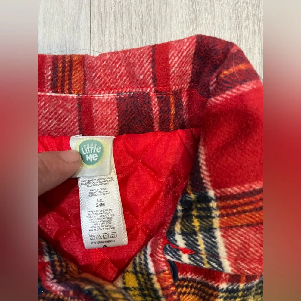 Little Me Red and Cream‎ Plaid Pea Coat
